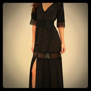 AMUSE SOCIETY LAST CALL BLACK LACE MAXI DRESS